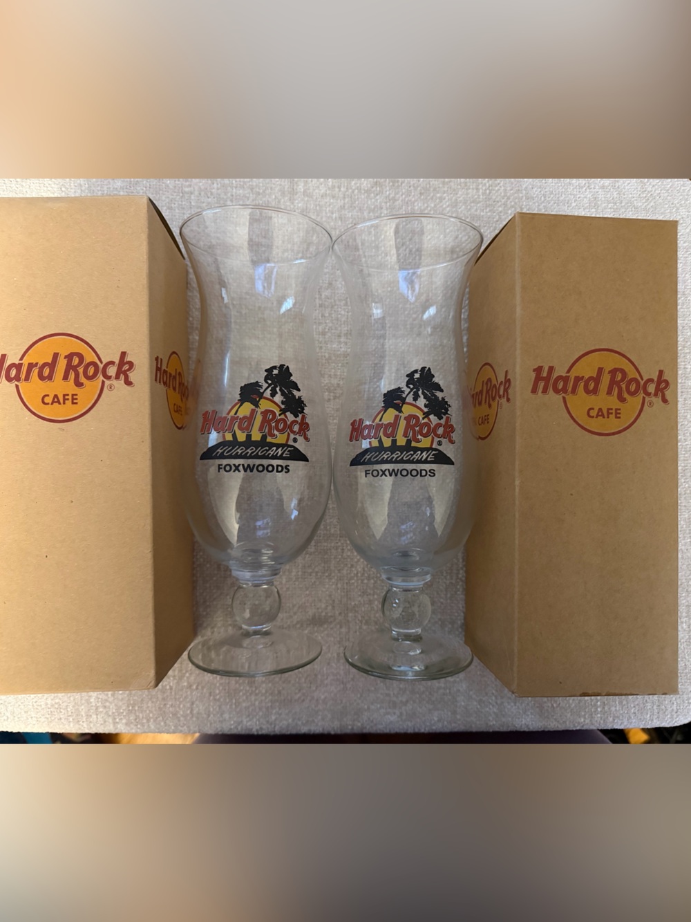 Hard Rock Cafe Foxwoods Hurricane Glass Set of 2 Clear